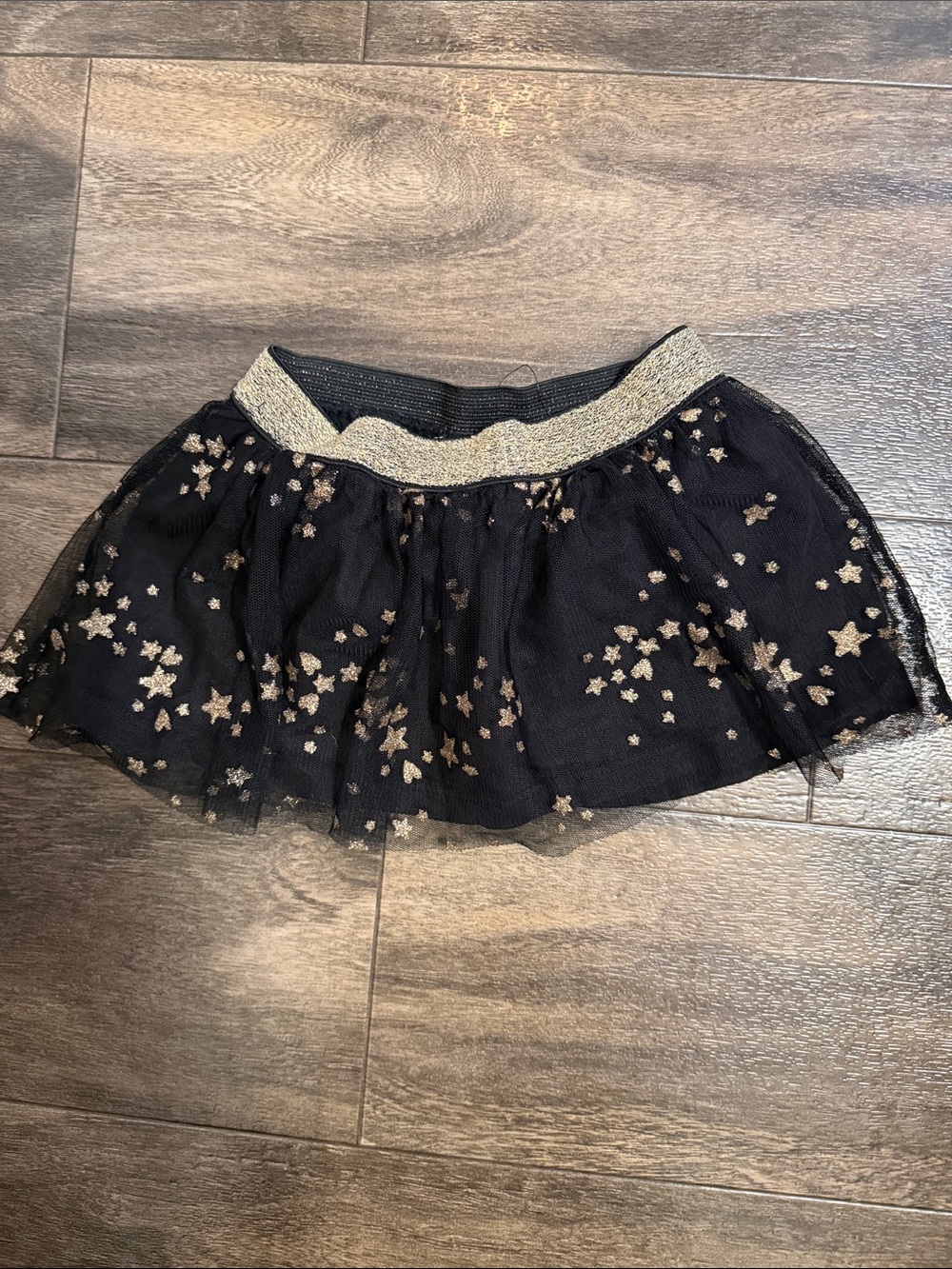 okie dokie Black Tulle Skater Skirt with Gold Star Accents